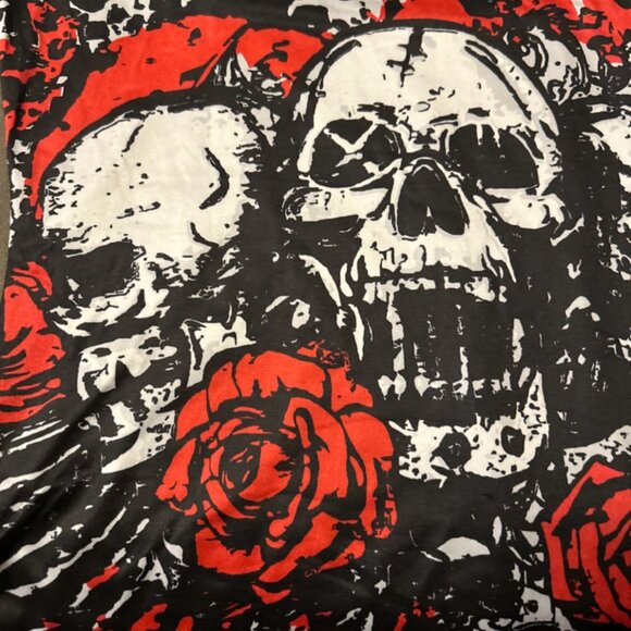 Skull Roses Print Black Red Skater Grunge Emo Goth Spaghetti Strap Large or Med - Picture 3 of 9